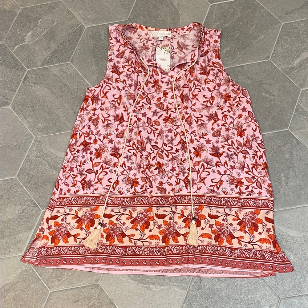 Suzanne Betro Weekend Sleeveless Floral Tunic – Pink & Red – Large --NWT